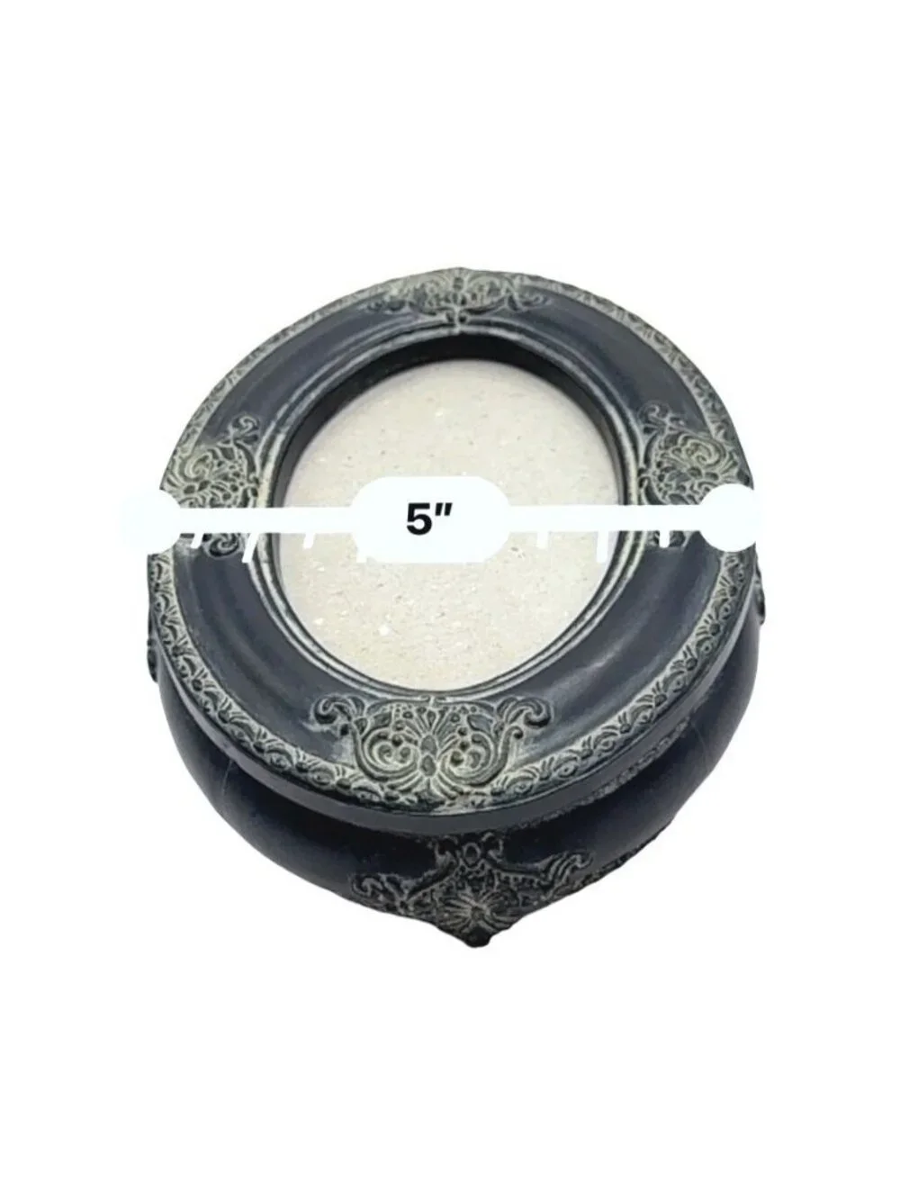 Vintage Black Oval Picture Frame Trinket Box Ornate Detailing, Velvet Interior